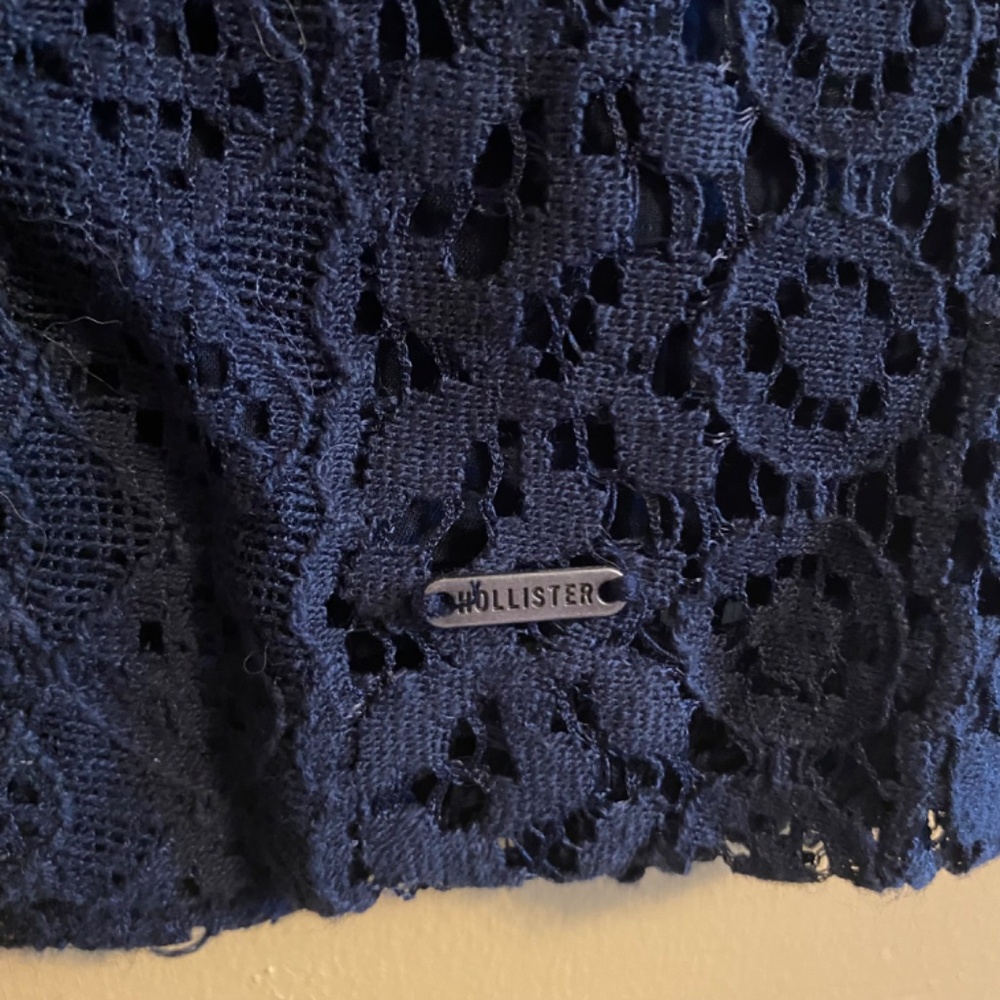 Navy Blue Lace U Neck Short Sleeve Mini Dress Hollister Sz 1 - Picture 6 of 10
